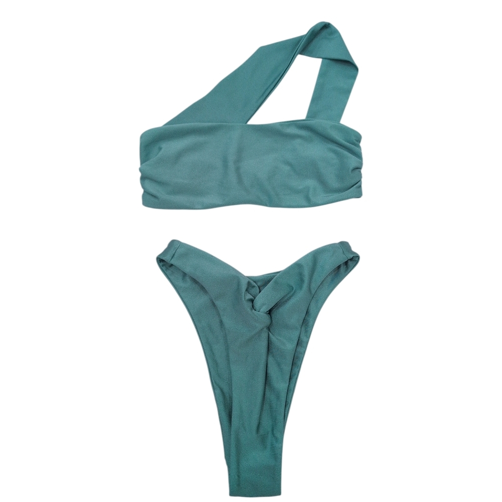 Riot Swim Teal One-Shoulder Bikini Set